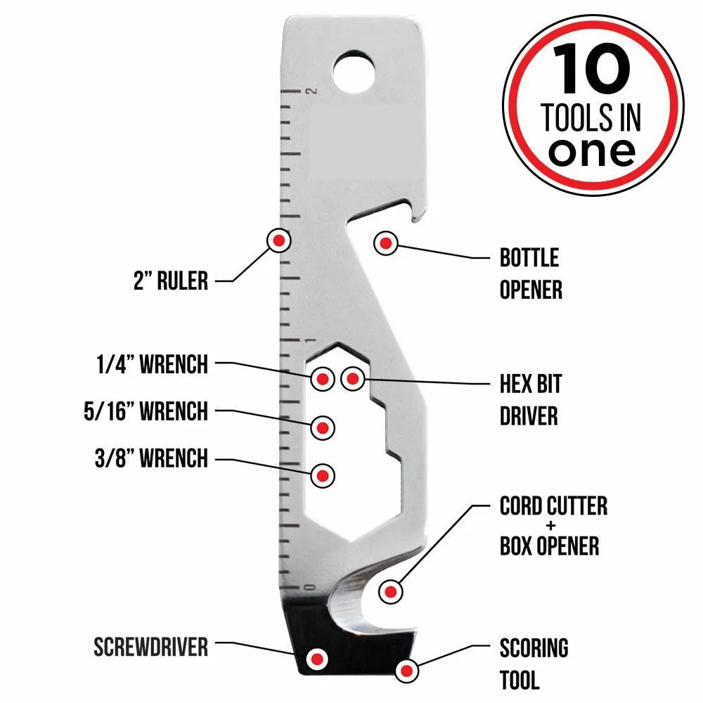 Multifunctional 10 in 1 EDC Pocket Survival Tool Camping Equipment Bottle Opener Ruler Key Chain Outdoor Tool for Hiking Camping