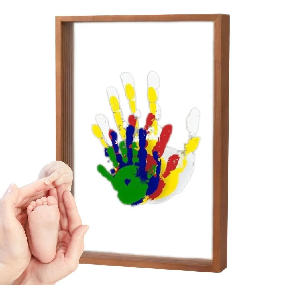 Family Handprint Photo Frame Kit DIY Handmade Keepsake Clear Baby Handprint Footprint Souvenir for Family Baby Pet Wooden Frame