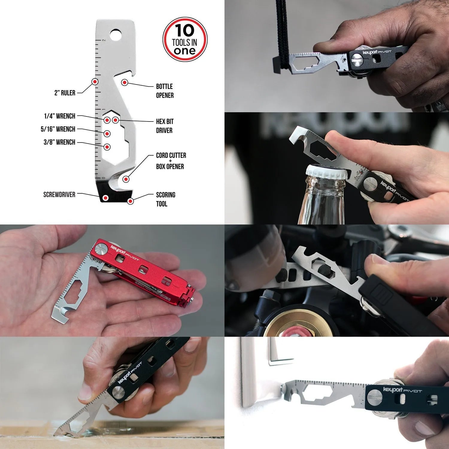 Multifunctional 10 in 1 EDC Pocket Survival Tool Camping Equipment Bottle Opener Ruler Key Chain Outdoor Tool for Hiking Camping