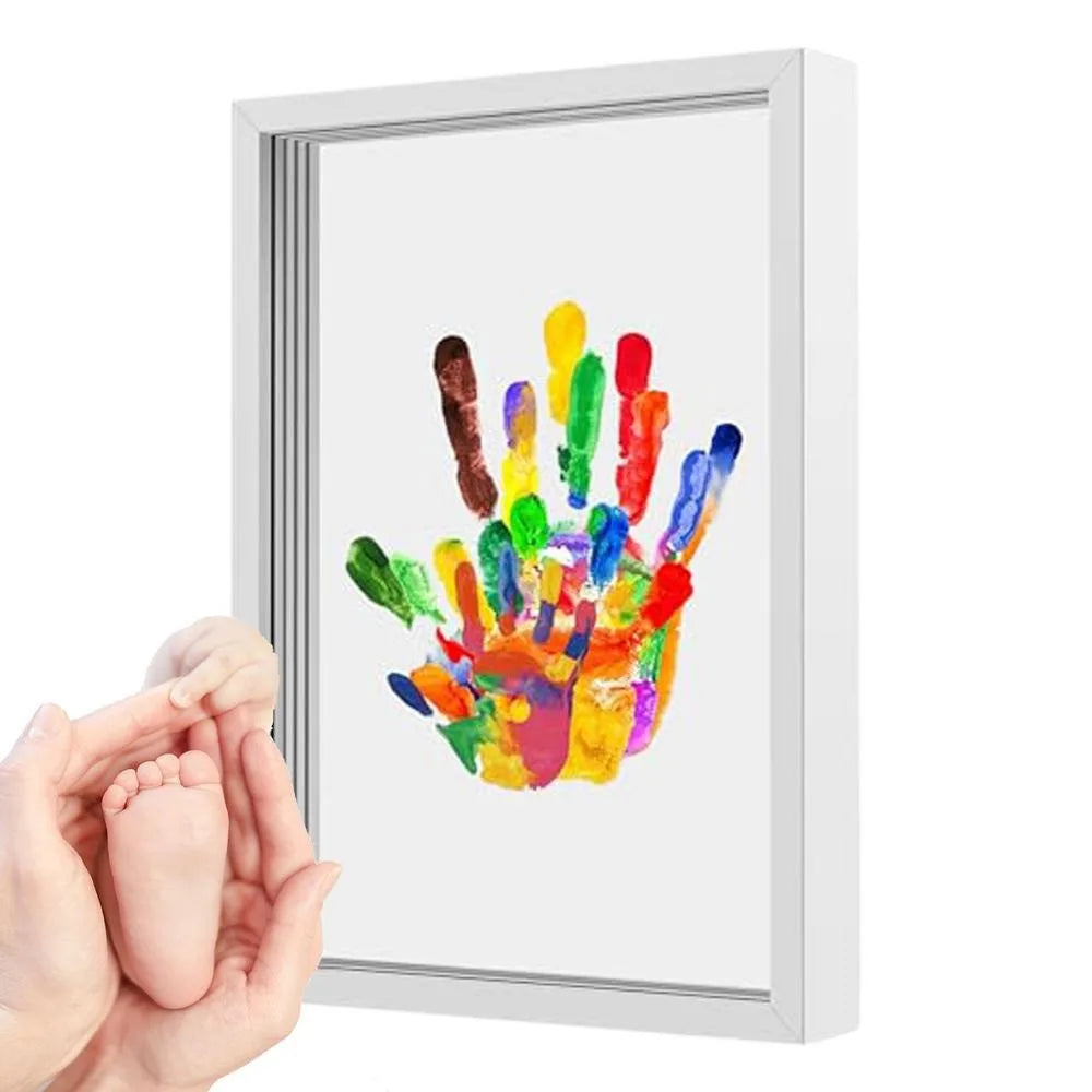 Family Handprint Photo Frame Kit DIY Handmade Keepsake Clear Baby Handprint Footprint Souvenir for Family Baby Pet Wooden Frame