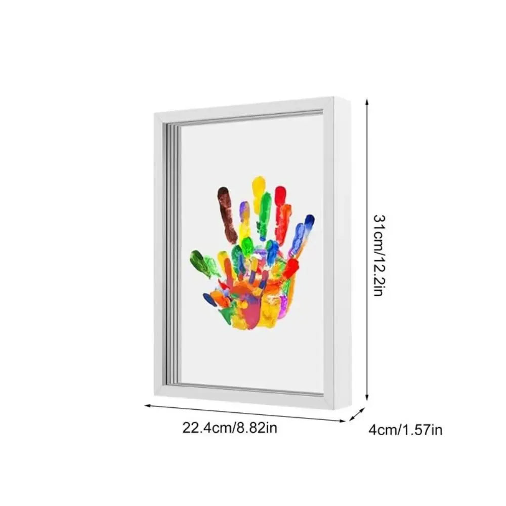 Family Handprint Photo Frame Kit DIY Handmade Keepsake Clear Baby Handprint Footprint Souvenir for Family Baby Pet Wooden Frame