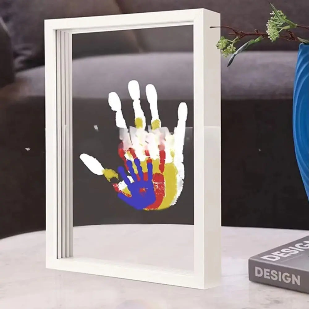 Family Handprint Photo Frame Kit DIY Handmade Keepsake Clear Baby Handprint Footprint Souvenir for Family Baby Pet Wooden Frame