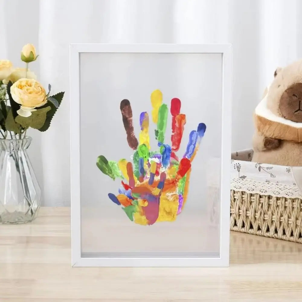 Family Handprint Photo Frame Kit DIY Handmade Keepsake Clear Baby Handprint Footprint Souvenir for Family Baby Pet Wooden Frame