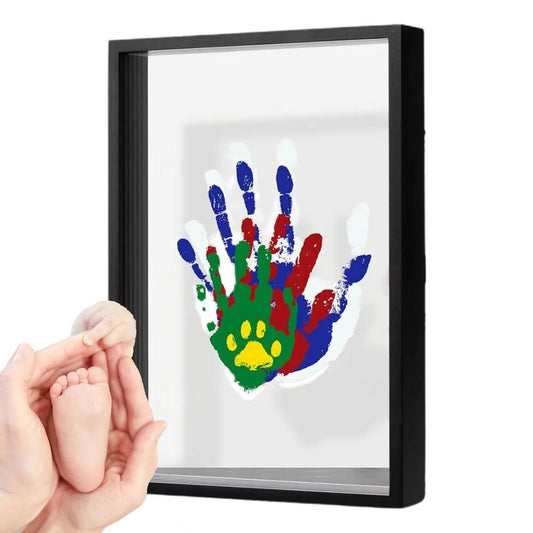 Family Handprint Photo Frame Kit DIY Handmade Keepsake Clear Baby Handprint Footprint Souvenir for Family Baby Pet Wooden Frame