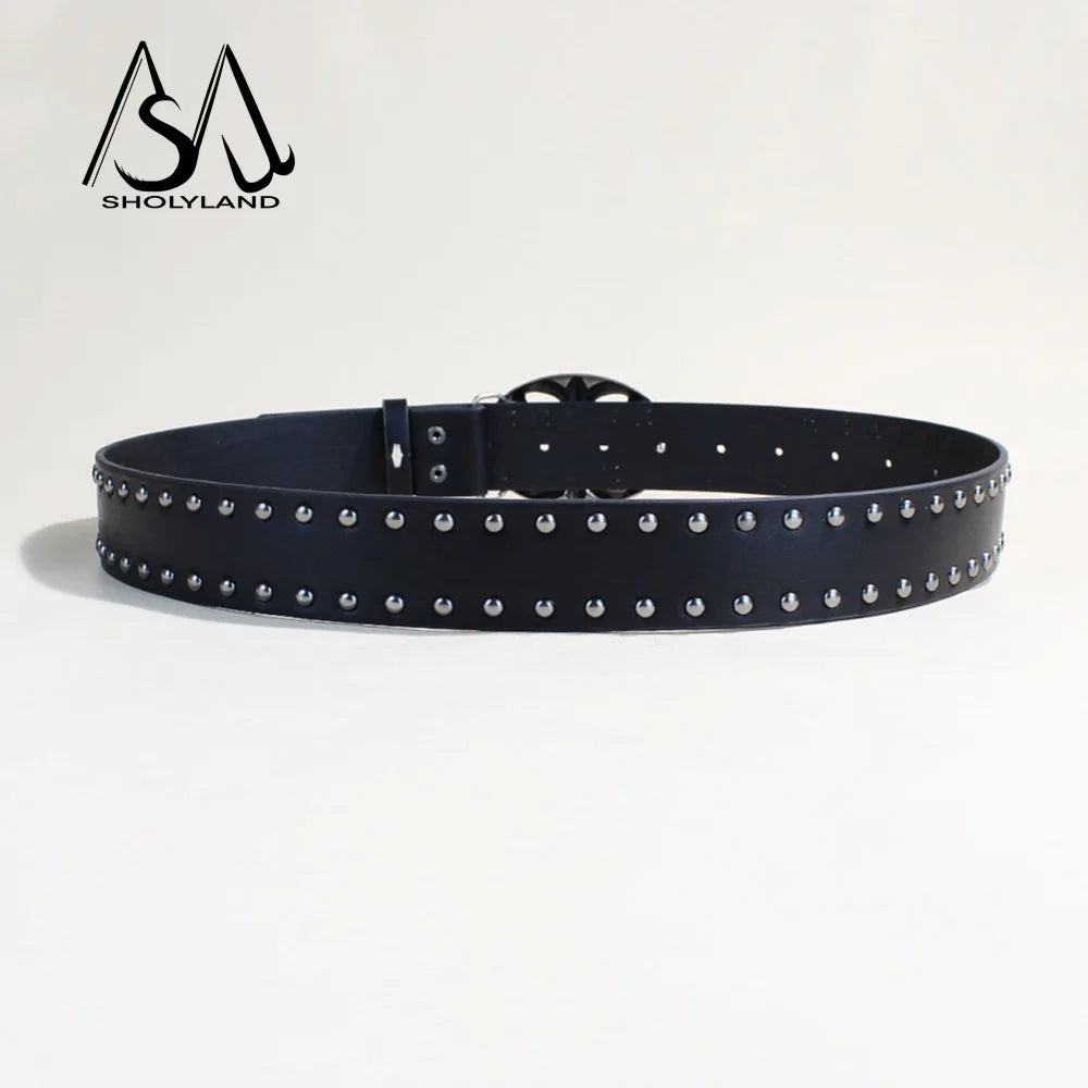 2025 New Y2K Spicy Girl Willow Nail Trendy Belt Women'S Versatile Retro Jeans Fashion Belt Dark Style Decorative Belt Women