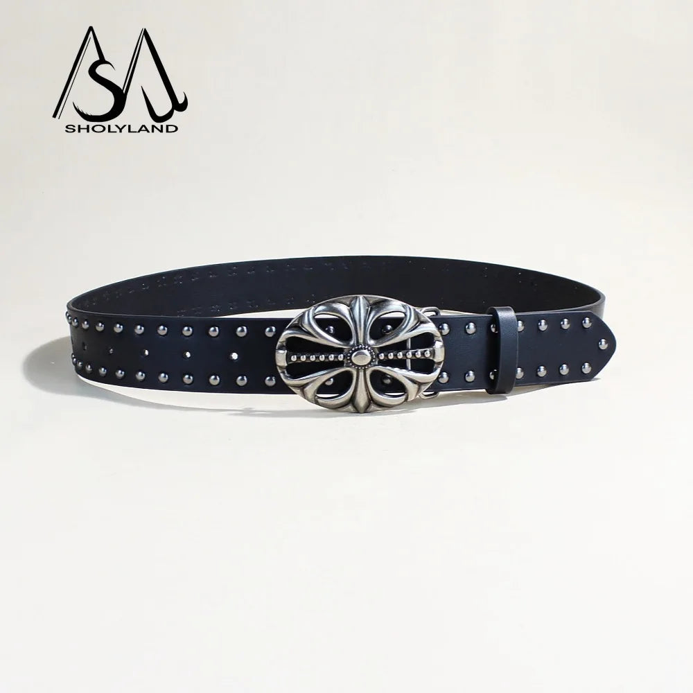 2025 New Y2K Spicy Girl Willow Nail Trendy Belt Women'S Versatile Retro Jeans Fashion Belt Dark Style Decorative Belt Women