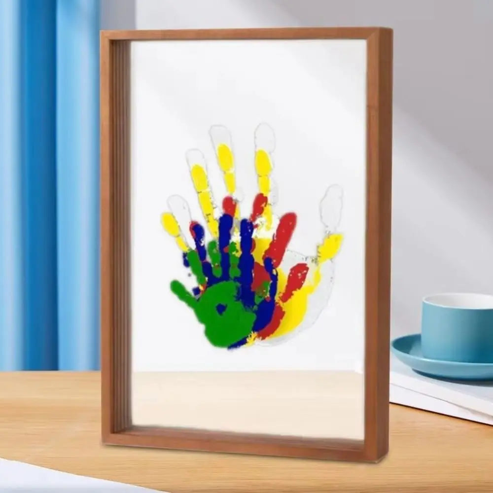 Family Handprint Photo Frame Kit DIY Handmade Keepsake Clear Baby Handprint Footprint Souvenir for Family Baby Pet Wooden Frame